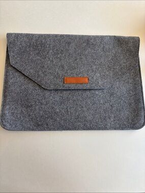Gray Felt Envelope Laptop Sleeve with Brown Accent